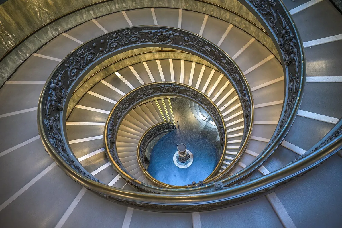 Giuseppe Momo's spiral staircase in the Vatican Museums, seen from above